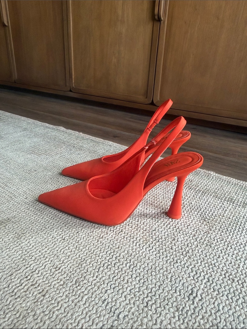 Zara Orange Pointed Slingback Heels